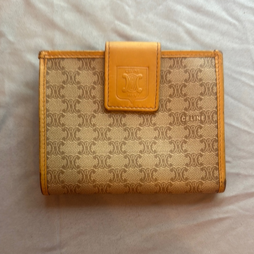 Celine Yellow and Camel Monogram Vintage Kisslock Wallet